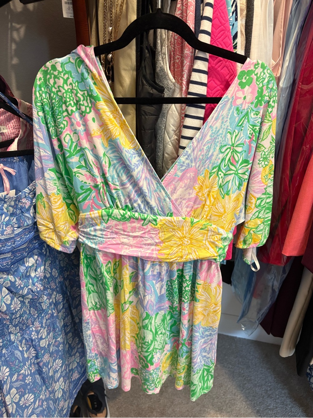 Lilly Pulitzer Pastel Floral Wrap Dress in Green, Pink & Yellow